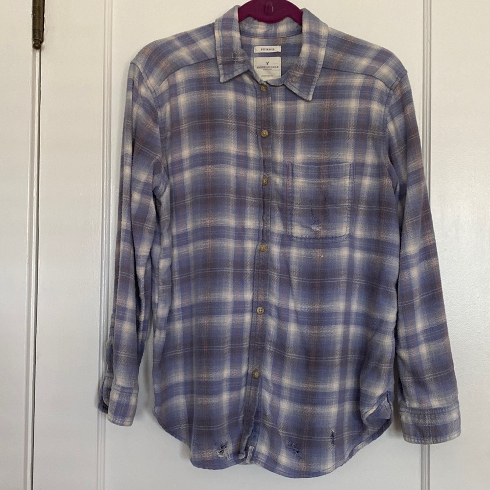 American Eagle Destroyed Plaid Shirt 90s Grunge